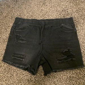 Black Denim Distressed Jogger Shorts